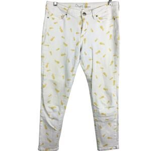 Chip & Pepper Pants Womens Sz‎ 29 White Yellow Pineapple Print Skinny Ankle
